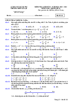 Đề cuối kỳ 2 Toán 10 năm 2022 – 2023 trường THPT Lê Lợi – Quảng Trị