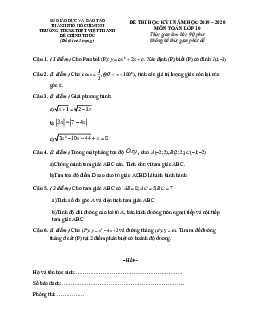 Đề kiểm tra học kỳ 1 Toán 10 năm 2019 – 2020 trường Việt Thanh – TP HCM