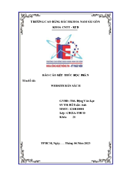 Đề tài "Website bán sách" của trường Cao đẳng Bách Khoa Nam Sài Gòn | Báo cáo kết thúc học phần