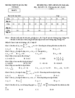 Đề kiểm tra 1 tiết ĐS&GT 11 chương 3 trường THPT Thị Xã Quảng Trị