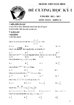 Đề cương cuối kỳ 1 Toán 12 năm 2022 – 2023 trường THPT Xuân Đỉnh – Hà Nội