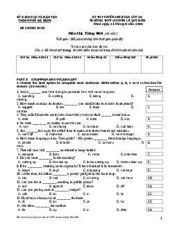 Đề Thi Tuyển Sinh Vào Lớp 10 Trường Thpt Chuyên Lê Quý Đôn Thành Phố Đà Nẵng Năm 2008