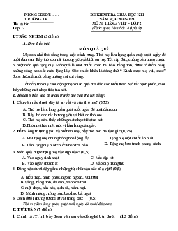 Đề thi giữa học kì 1 môn Tiếng Việt 2 năm 2023 - 2024 sách Kết nối tri thức với cuộc sống | đề 1