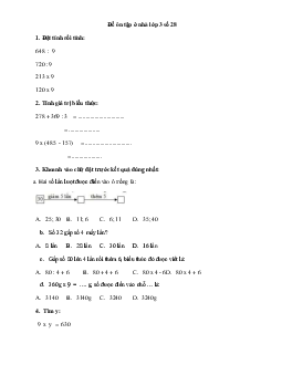 Đề ôn tập ở nhà lớp 3 số 28 có đáp án - (Ngày 02/4)