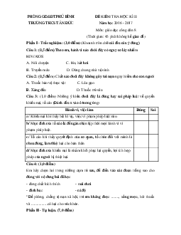 Đề thi học kì 2 môn Giáo dục công dân lớp 8 trường THCS Tân Đức, Thái Nguyên