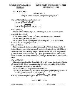 Đề tuyển sinh vào lớp 10 năm 2019 – 2020 môn Toán sở GD&ĐT Nghệ An