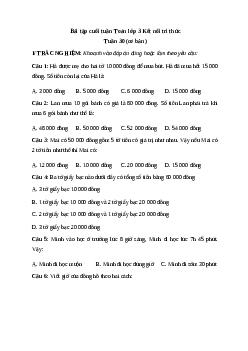 Phiếu bài tập cuối tuần lớp 3 môn Toán - Tuần 30 (cơ bản) | Kết nối tri thức