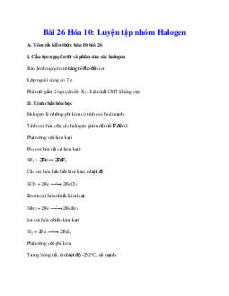 Hóa 10 bài 26: Luyện tập nhóm Halogen
