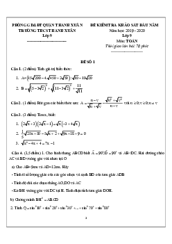 Đề khảo sát đầu năm Toán 9 năm 2019 – 2020 trường Thanh Xuân – Hà Nội