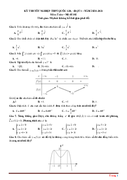 Đề thi tốt nghiệp THPT 2021 môn Toán đợt 1 -Mã đề 102 (có đáp án và lời giải chi tiết)