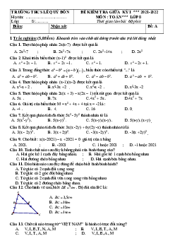 Đề giữa học kỳ 1 Toán 8 năm 2021 – 2022 trường THCS Lê Quý Đôn – Quảng Nam