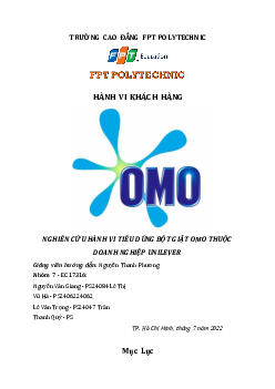Nghiên cứu hành vi tiêu dùng bột giặt OMO thuộc doanh nghiệp UNILEVER | Bài tập môn Marketing | Trường Cao đẳng thực hành FPT