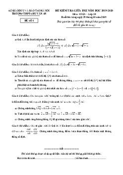 Đề kiểm tra giữa HK1 Toán 10 năm 2019 – 2020 trường Chu Văn An – Hà Nội