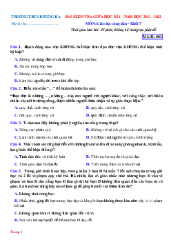 Đề kiểm tra giữa HK1 GDCD 7 Trường THCS Dương Hà (có đáp án)