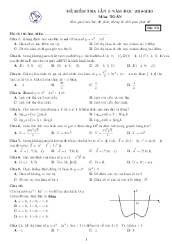 Đề kiểm tra Toán 12 năm 2018 – 2019 trường THCS và THPT Nguyễn Khuyến – Bình Dương lần 5