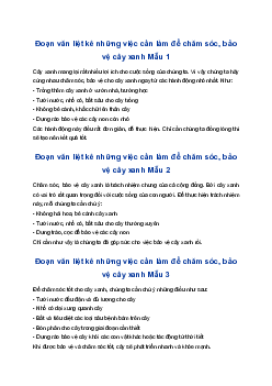 Viết đoạn văn liệt kê những việc cần làm để chăm sóc, bảo vệ cây xanh | Tập làm văn 4