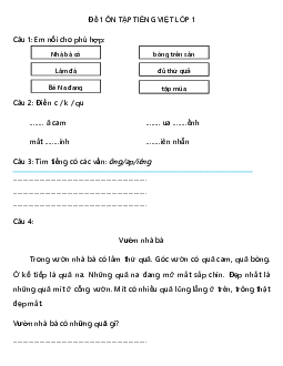 Bộ đề ôn thi học kì 1 môn Tiếng Việt lớp 1 | Cánh diều