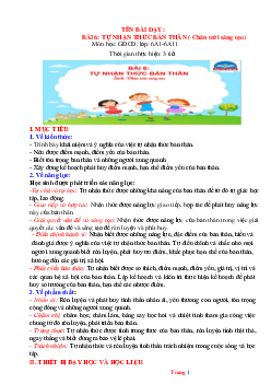 Giáo án GDCD 6 Bài 6: Tự nhận thức bản thân  | Chân trời sáng tạo