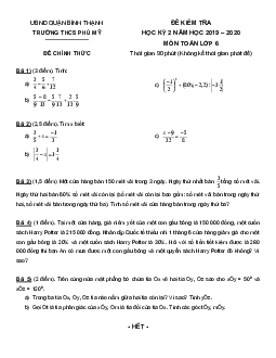 Đề kiểm tra học kì 2 Toán 6 năm 2019 – 2020 trường THCS Phú Mỹ – TP HCM