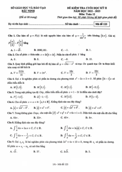 Đề kiểm tra cuối học kỳ 2 Toán 12 năm 2022 – 2023 sở GD&ĐT Bắc Ninh