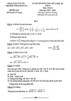 Đề ôn tập giữa học kì 1 Toán 9 năm 2022 – 2023 trường THCS Xuân La – Hà Nội