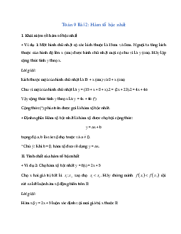 Toán 9 Bài 2: Hàm số bậc nhất