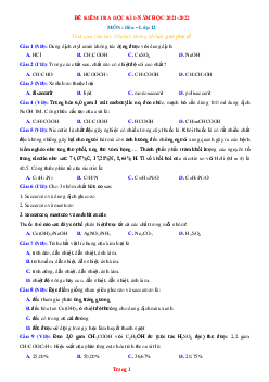 Đề kiểm tra học kỳ I năm 2021-2022 môn hóa 12 (có lời giải)