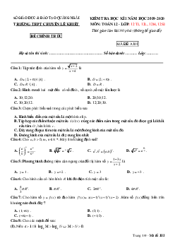 Đề thi HK1 Toán 12 năm 2019 – 2020 trường chuyên Lê Khiết – Quảng Ngãi