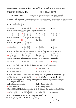 Đề giữa kỳ 2 Toán 7 năm 2022 – 2023 trường THCS Mỹ Hòa – Quảng Nam