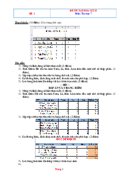 TOP 20 đề thi học kỳ 2 Tin Học 7 (có đáp án)
