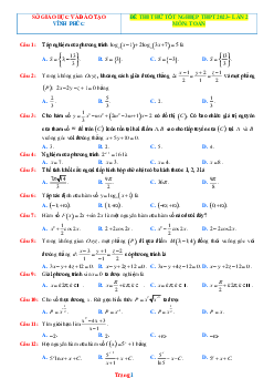 Đề thi thử tốt nghiệp 2023 môn Toán Sở GD Vĩnh Phúc lần 2 (giải chi tiết)