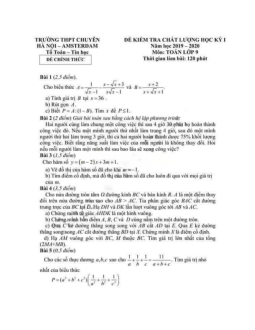 Đề thi KSCL lớp 9 môn Toán trường THCS Nam Từ Liêm năm học 2019 - 2020