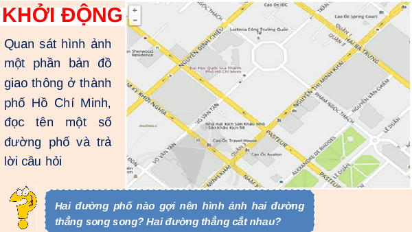Giáo án điện tử Toán 6 Bài 2 Cánh diều: Hai đường thẳng cắt nhau. Hai đường thẳng song song