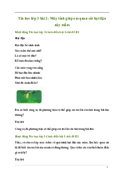 Giải Tin học lớp 3 Bài 1: Máy tính giúp em quan sát hạt đậu nảy mầm | Cánh diều