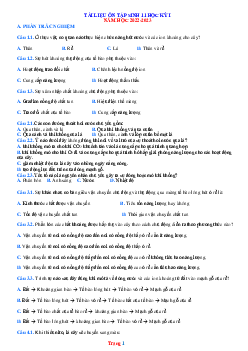 Tài liệu ôn sinh 11 học kỳ I năm học 2022-2023