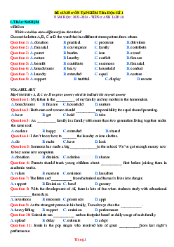 Đề cương ôn tập học kỳ 1 Tiếng Anh 10 năm học 2023-2024