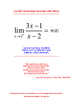 251 bài tập trắc nghiệm tiệm cận của đường cong (không chứa tham số) – Lương Tuấn Đức Toán 12