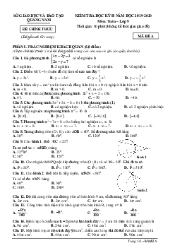 Đề thi học kỳ 2 Toán 9 năm học 2019 – 2020 sở GD&ĐT Quảng Nam