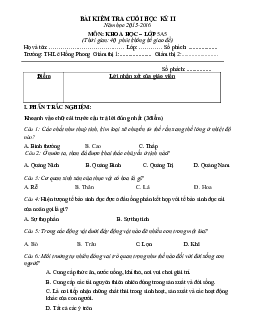 Đề thi học kì 2 môn Khoa học lớp 5 trường tiểu học Lê Hồng Phong năm 2015 - 2016