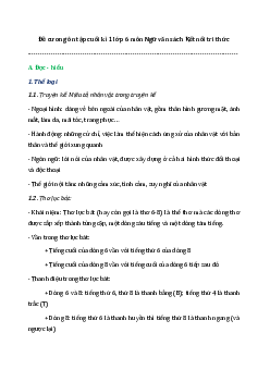 Đề cương ôn tập Ngữ văn 6 học kì 1 Kết nối tri thức