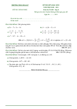 Đề thi giữa học kì 2 Toán 8 năm 2020 – 2021 trường THCS Hoa Lư – TP HCM