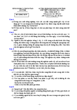 Đề thi học sinh giỏi lớp 11 THPT tỉnh Hà Tĩnh năm học 2011 - 2012 môn Sinh học| Kết nối tri thức