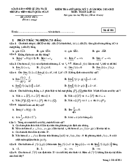 Đề giữa học kỳ 2 Toán 11 năm 2021 – 2022 trường THPT Trần Quốc Tuấn – Quảng Ngãi
