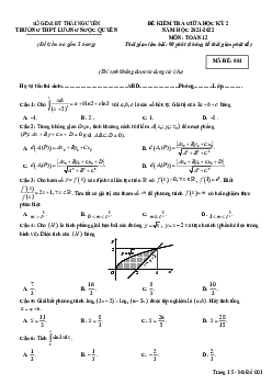 Đề giữa kỳ 2 Toán 12 năm 2021 – 2022 trường Lương Ngọc Quyến – Thái Nguyên