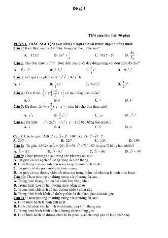 Đề thi và đáp án giữa kì toán 8