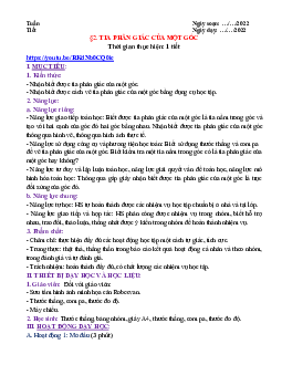 Giáo án Toán 7 C4 - Bài 2. Tia phân giác của một góc | Cánh diều