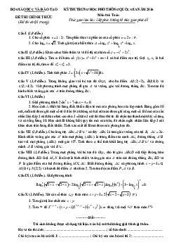 Đề thi và đáp án môn Toán kì thi THPT Quốc gia 2016