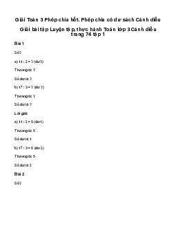 Phép chia hết. Phép chia có dư: Giải bài tập Luyện tập, thực hành Toán lớp 3 Cánh diều trang 74 tập 1