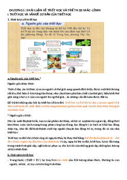 Chương 1: Khái luận về triết học và triết học Mác- Lênin