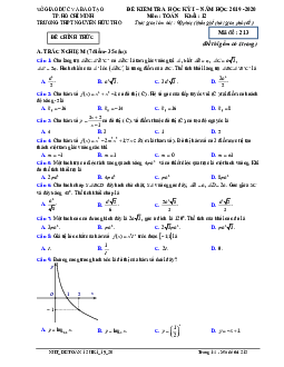 Đề thi học kì 1 Toán 12 năm 2019 – 2020 trường THPT Nguyễn Hữu Thọ – TP HCM